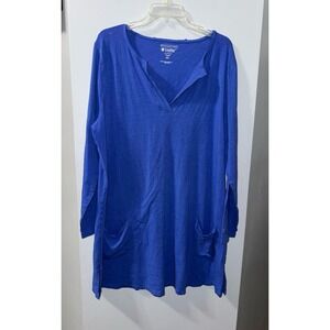 Coolibar Catalina beach cover up dress no hood blue long sleeve UPF 50+ XXL